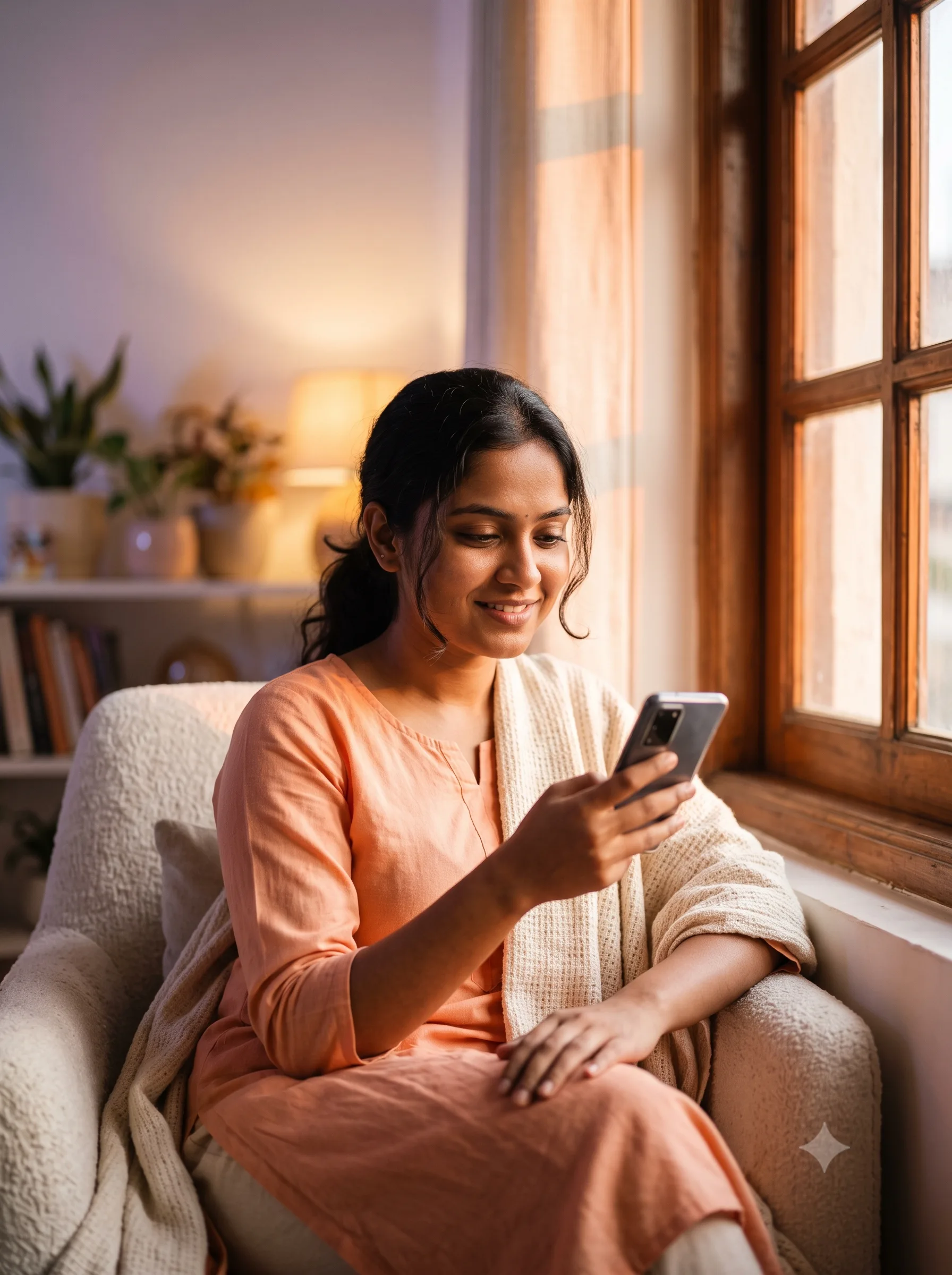 A woman using the Qlini app to manage her care at home